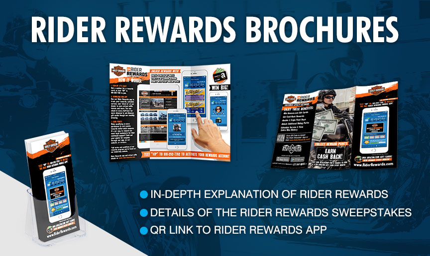 Rider Rewards Brochures - In-depth explanation of Rider Rewards; QR link to Rider Rewards app
